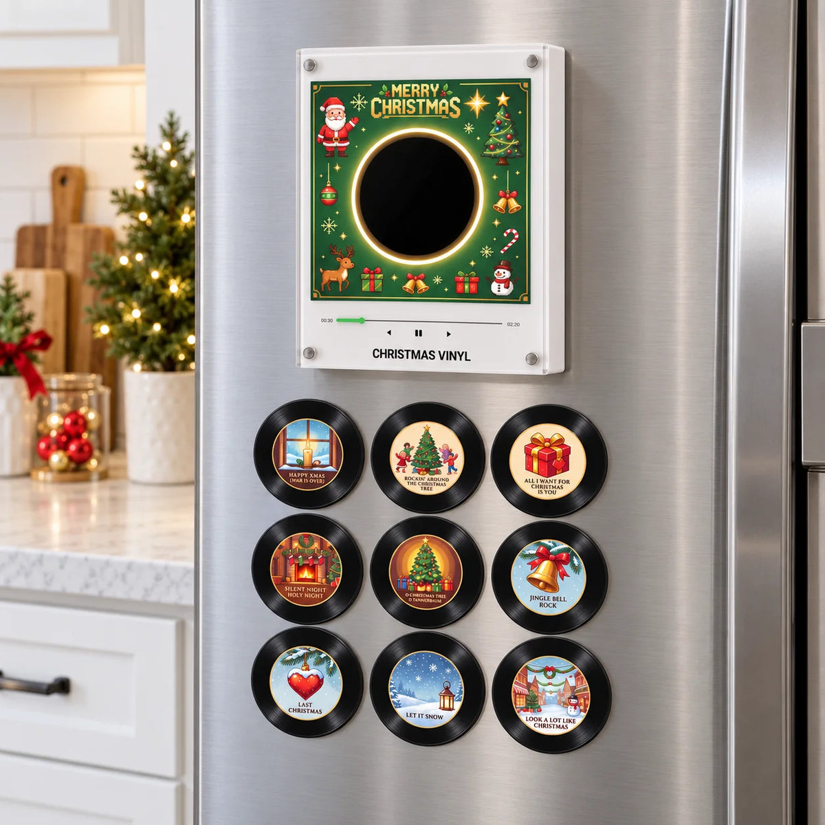 Christmas Vinyl Record Player Fridge Magnet