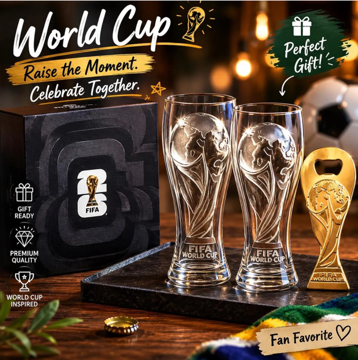 FIFA World Cup 2026™ Trophy Beer Cups (Set of 2) & Bottle Opener Gift Set